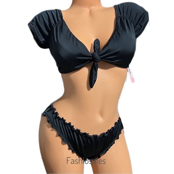 Victoria’s Secret Swim Twist off Shoulder Short-sleeve Bikini Top Xl & Bottom L - Picture 4 of 8